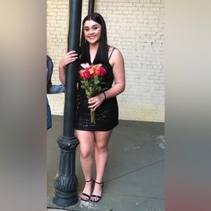 Black corset dress, hoco dress (mesh and see through for the corset)